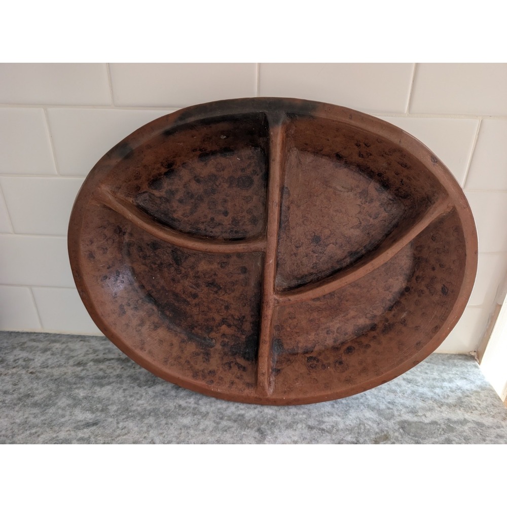 Vintage Foreside Pottery Divided Serving Platter Brown Stoneware 12" Maine USA